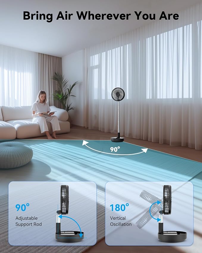 Portable Oscillating Travel Fan, 10400mAh Battery Operated Rechargeable USB - Image 5