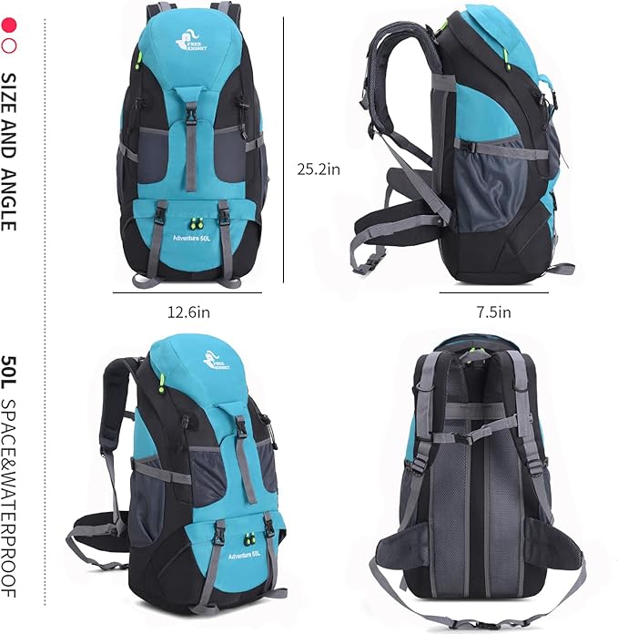 Bseash 50L Hiking Backpack, Water Resistant Lightweight Outdoor Sport Daypack - Image 2