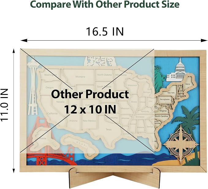 Wooden USA Landmark Travel Map, 16.5 x 11, 3-Layer Wood State Map Tracker Puzzle - Image 3