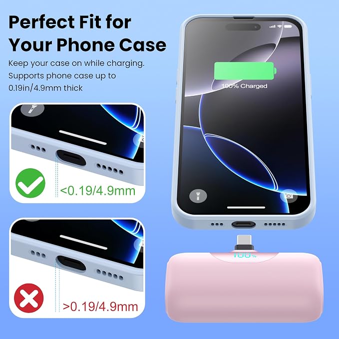 Mini Portable Charger for iPhone 17, 5500mAh LCD Display USB C Power Bank - Image 7