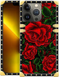 Compatible with iPhone 13 Pro Case, Vector Red Rose Green Leaf Luxury Golden by Unknown