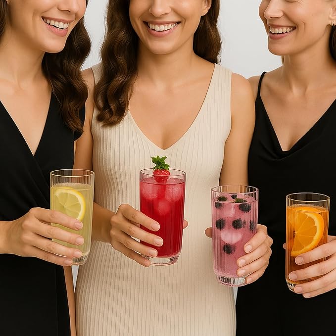 Khen Plastic Acrylic Ribbed Drinking Glasses – Set of 4 Clear 11.8oz Tritan - Image 8