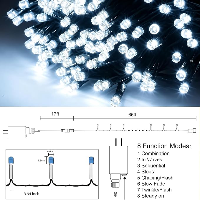 HOME LIGHTING 66ft Christmas Decorative Mini Lights, 200 LED Green Wire Fairy - Image 4