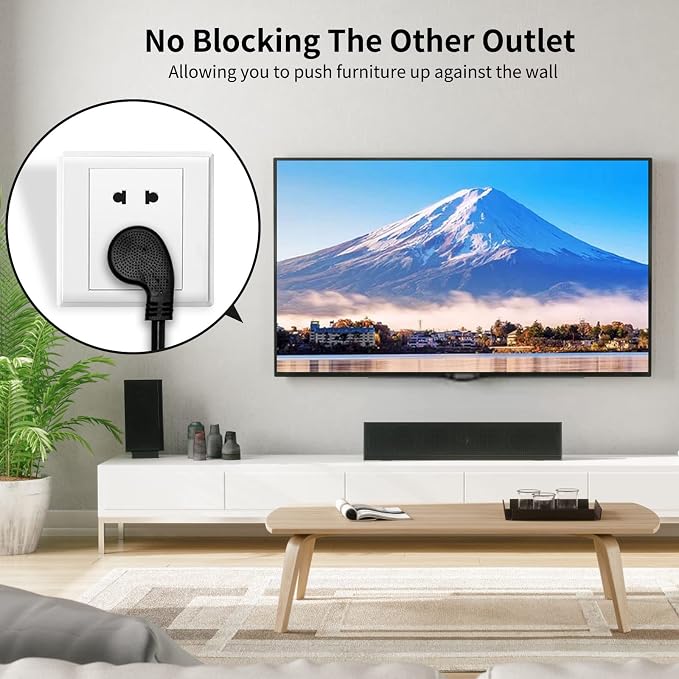 Miady Flat Plug Extension Cord 1 Ft, 90 Degree Plug Adapter, 3 Prong Grounded - Image 2