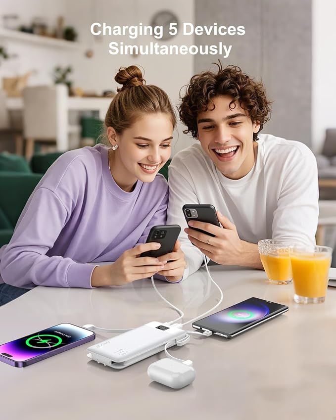 2-Pack Portable Charger Built-in Cables and AC Wall Plug, 10000mAh 22.5W PD - Image 4