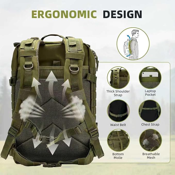 aiGear 45L Tactical Backpack for Men, All-Weather Military Assault Rucksack - Image 5