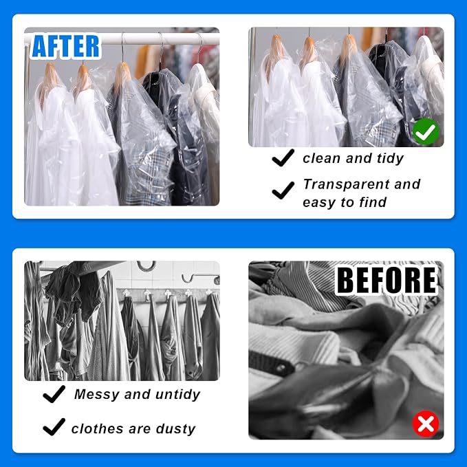 100 Pack Clear Plastic Dry Cleaning Bags 23.6x47.2 Inch Garment Bags Dust-Proof - Image 5