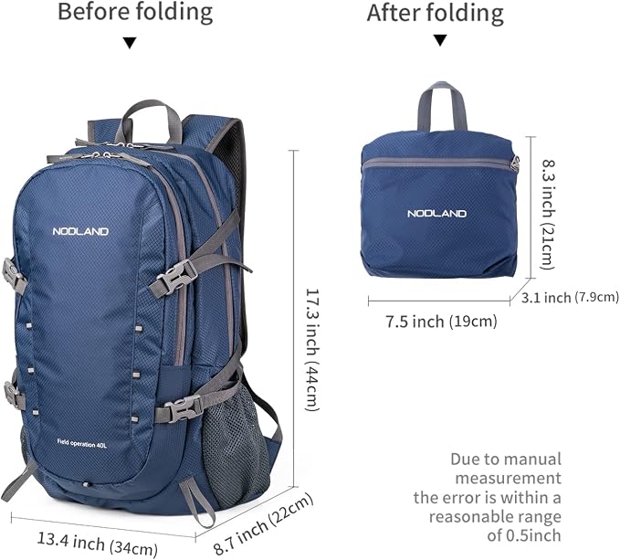 NODLAND Lightweight Backpack Travel 40L Foldable Water-Resistant Daypack - Image 2