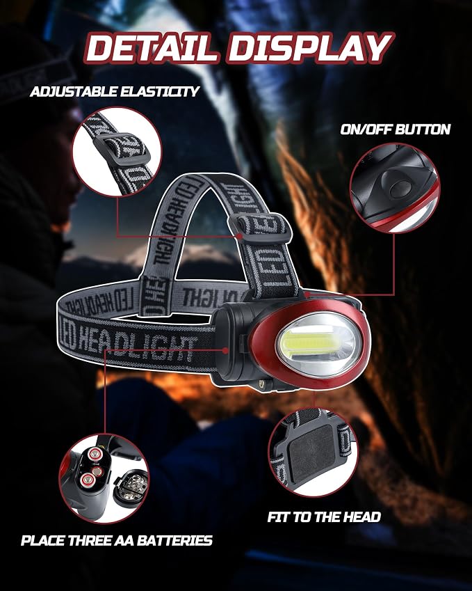 Lichamp Camping Headlamp Flashlight 8 Pack, Outdoor Super Bright COB Head Lamp - Image 4