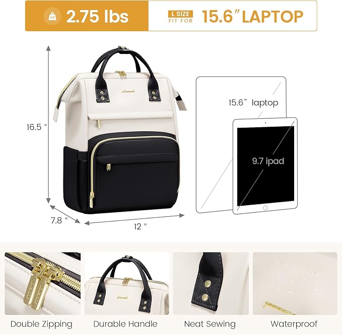 LOVEVOOK Leather Backpacks for Women, 15.6 inch Leather Laptop Backpack Women - Image 4