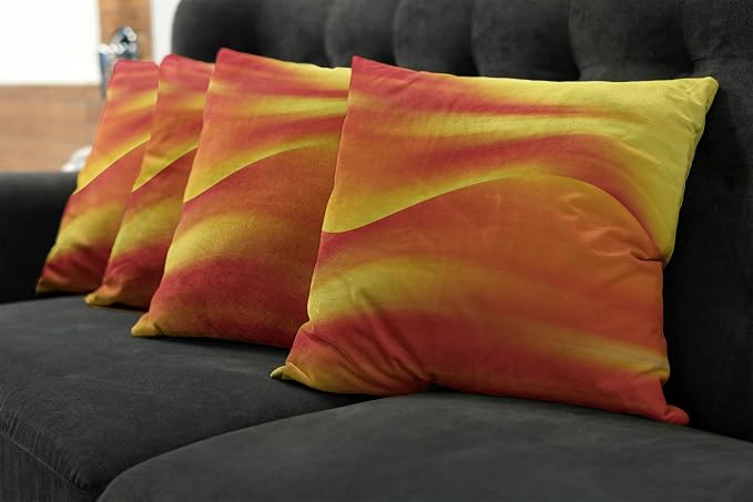 Ambesonne Orange Decorative Throw Pillow Case Pack of 4, Digital Waves - Image 7