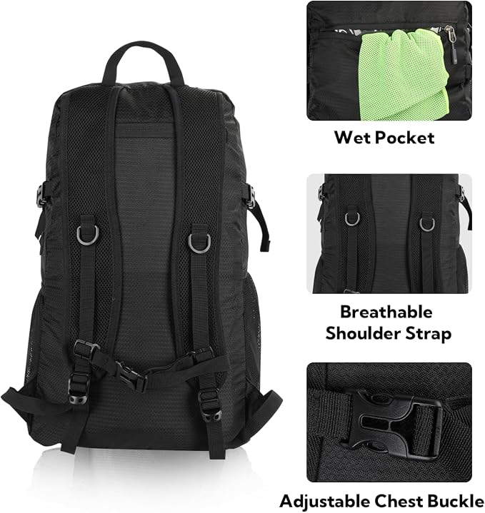 WATERFLY Lightweight Packable Hiking Backpack: 30L Foldable Travel Daypack - Image 5