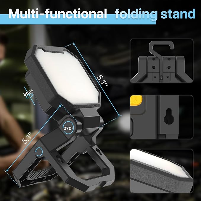 HYPERLITE Rechargeable Work Light 2pack 40W 4000Lumens, Hanging Hook Folding - Image 4
