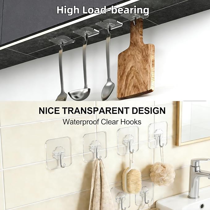 DDMY Hooks for Hanging, 50 Pack Wall Hooks 50lb Transparent Reusable Waterproof - Image 2