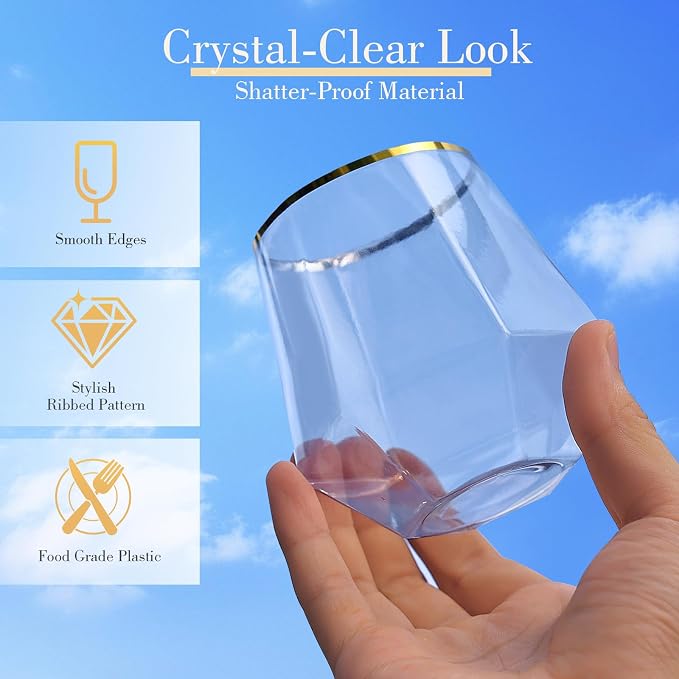 48 Pack Plastic Glasses – 24 x 9oz Stemless Champagne Flutes & 24 x 12oz - Image 3