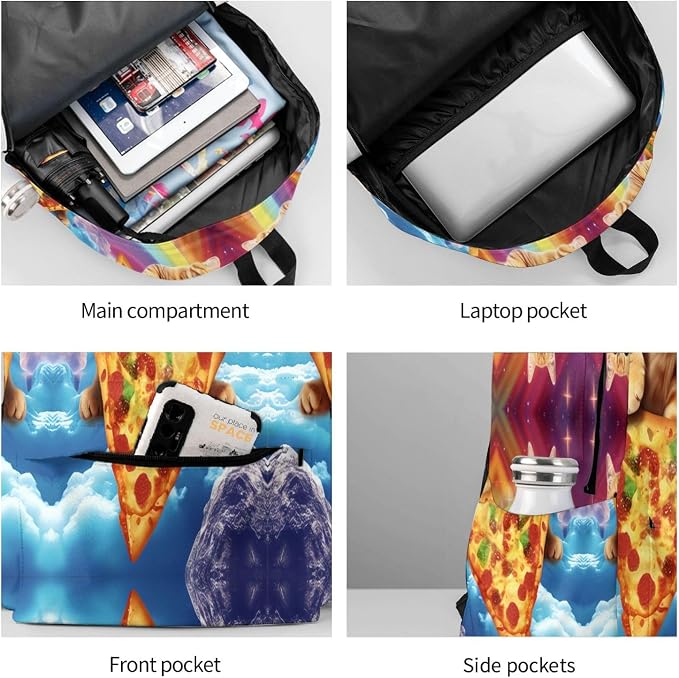 cfpolar 17 Inch Backpack Funny Pizza Cat Rainbow Laptop Bag Shoulder Bag School - Image 6