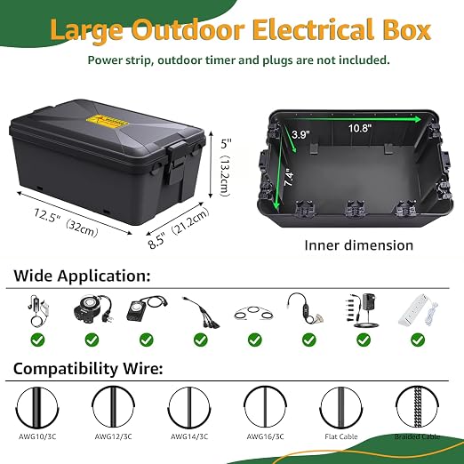 NineLeaf Large Outdoor Electrical Box, IP54 Waterproof Extension Cord Cover - Image 7