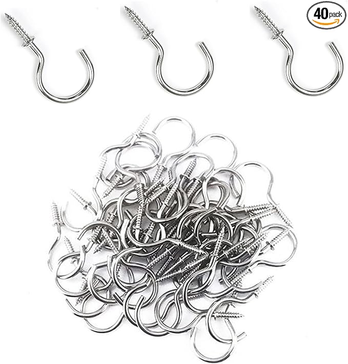 Set of 40 Nickel Plated Metallic Silver Cup Hooks by Pengchengwanli