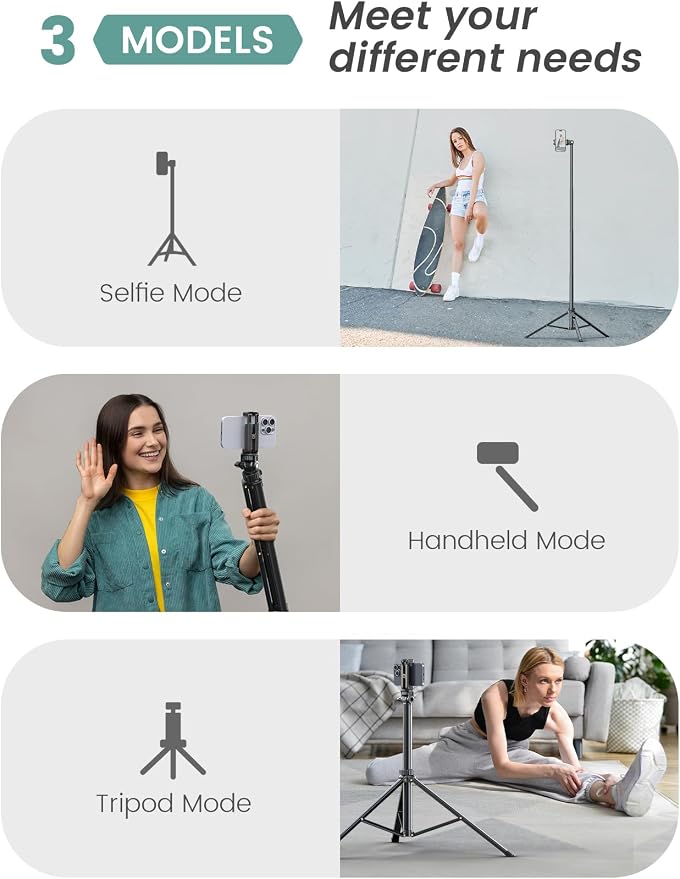 71''/180cm Extendable Phone Tripod Aluminum, Portable Stand - Image 5