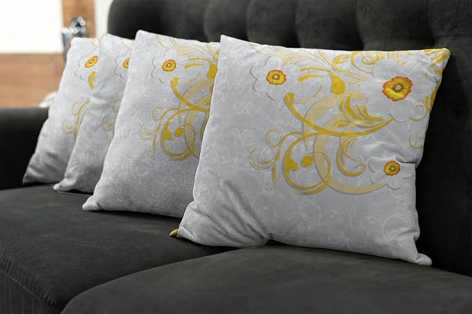 Ambesonne Daffodil Throw Pillow Cushion Case Pack of 4, Daffodils on Ornate - Image 6