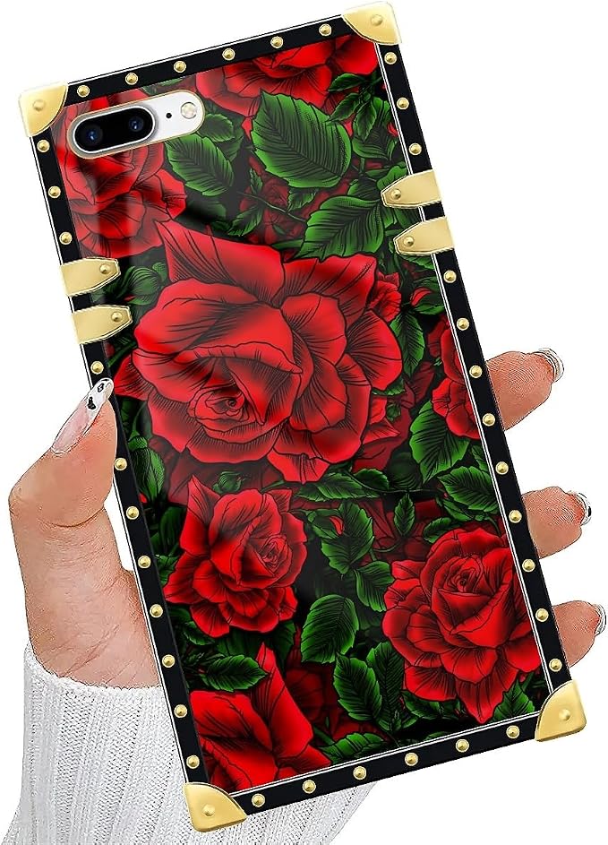 Compatible with iPhone 8 Plus 7 Plus Case, Vector Red Rose Green Leaf Luxury - Image 5