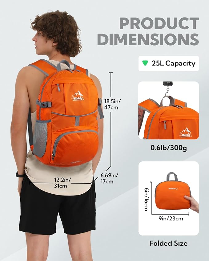 WATERFLY Hiking Packable Daypack Backpack: 25L Ultra Lightweight Day Pack - Image 2