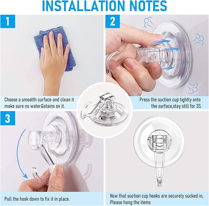 Quntis Suction Cup Hooks 4 Pack, Shower Wall, Glass Door - Image 3