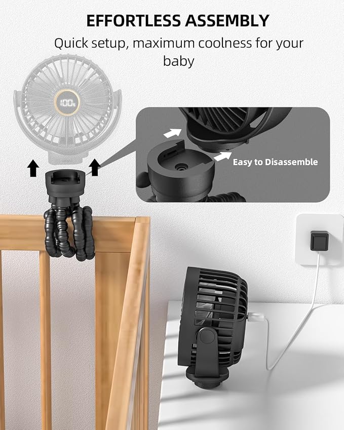 Portable Stroller Mini Fan, Small Rechargeable Personal Fan, Baby Travel - Image 6