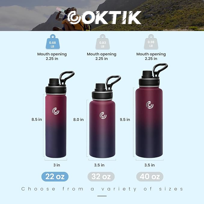 Sports Water Bottle 22oz, Insulated Water Bottle - Image 2