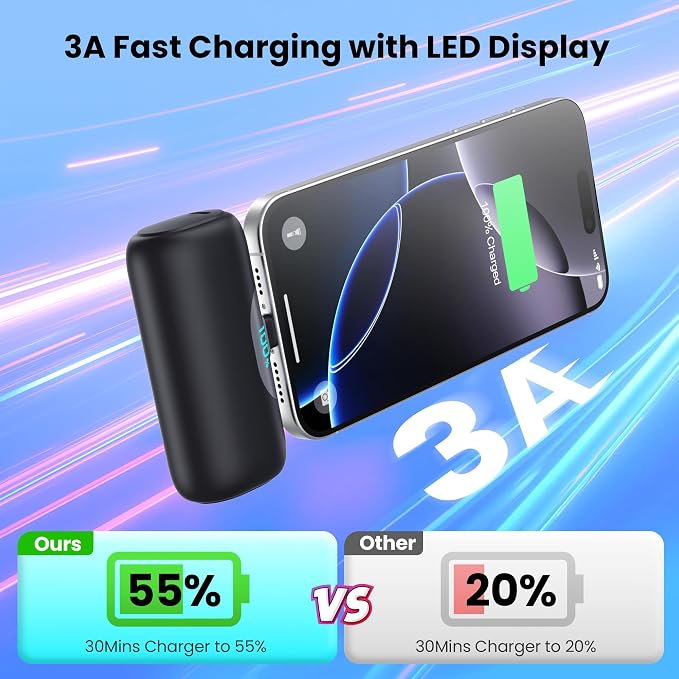 Mini Portable Charger for iPhone 17/16, 5500mAh LCD Display USB C Power Bank - Image 4