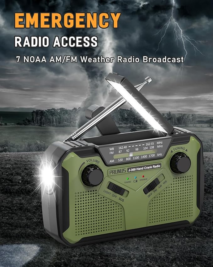 PRUNUS J-369 11100mWh Emergency Weather Radio, AA Batteries/Hand - Image 4