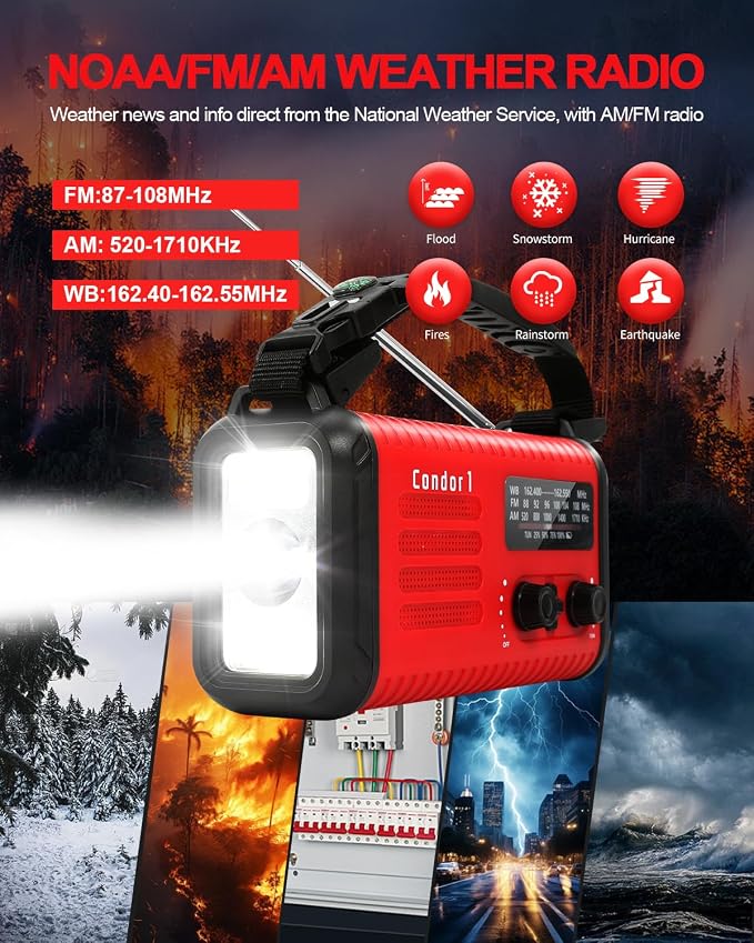 Emergency Crank Radio, 20000mAh / 74000mWh Solar Hand Crank Weather Radio - Image 2