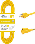 Extension Cord Weatherproof, UL Certified, 10 Gauge 3FT Yellow 3 Prong Heavy by HONDERSON