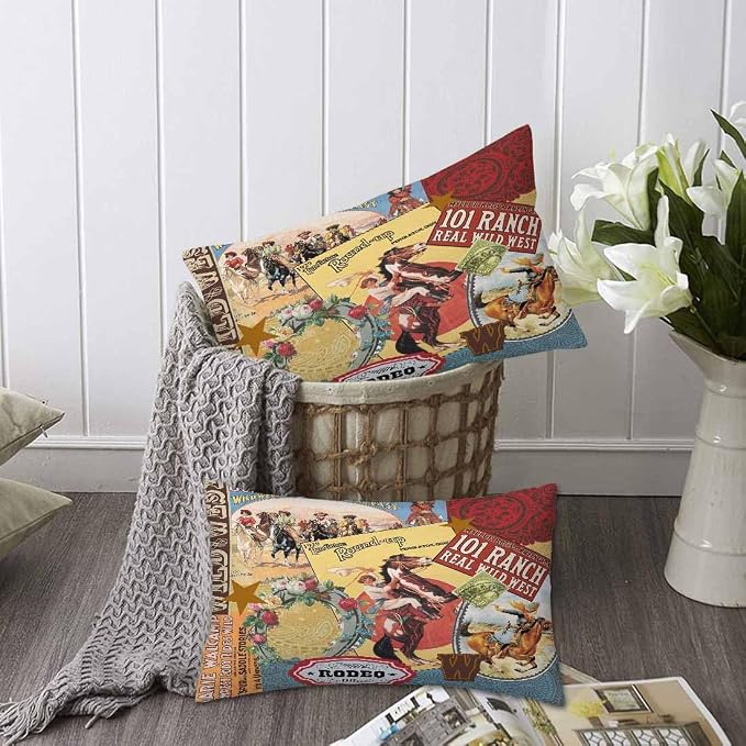 Cowgirls Wild West Pillow Covers 12 X 20 Far East Rodeo Round Up Win Ride Horse - Image 6