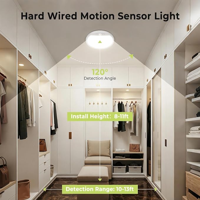 hepside 2 Pack Motion Sensor Ceiling Light Wired, 3000K/4000K/6500K LED Flush - Image 4