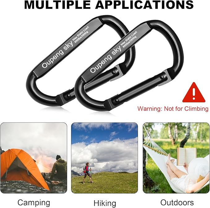 Carabiner Clip, Camping Accessories, Outdoors and Gym etc, D Shaped Spring Hook - Image 3