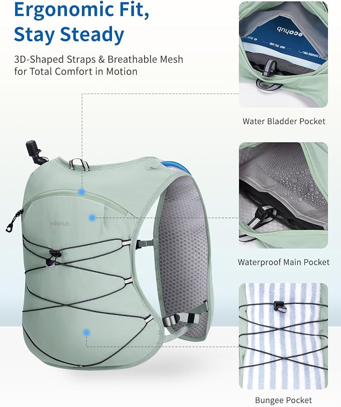 ECOHUB Running Hydration Vest Backpack, Lightweight Hydration Pack Bag Daypack - Image 3