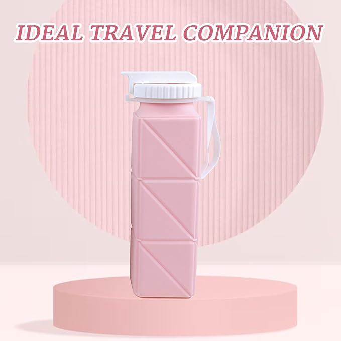 EOBTAIN Pink Travel Collapsible Water Bottle - Image 3