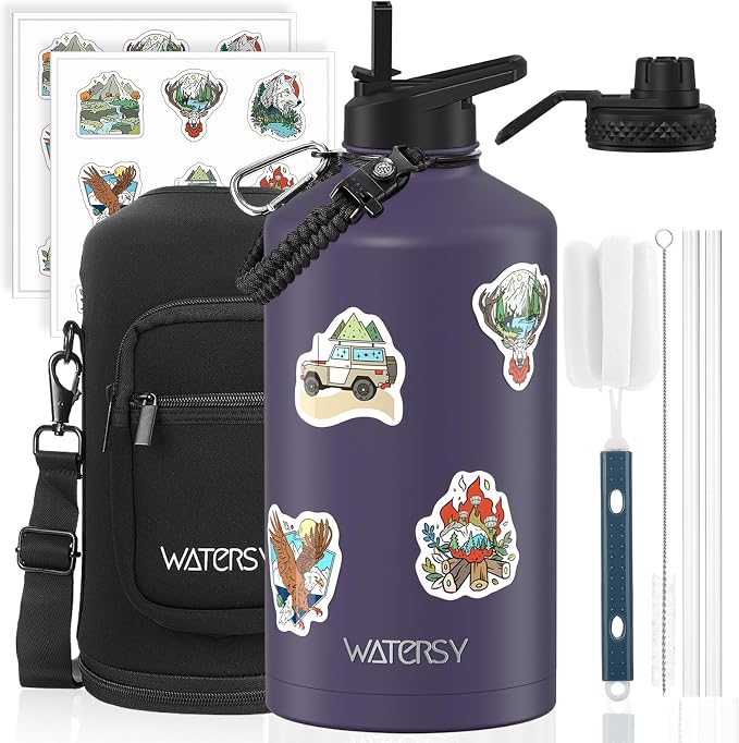 1 Gallon Water Bottle Insulated, BPA Free&Leak Proof, 128oz Stainless Steel by Watersy