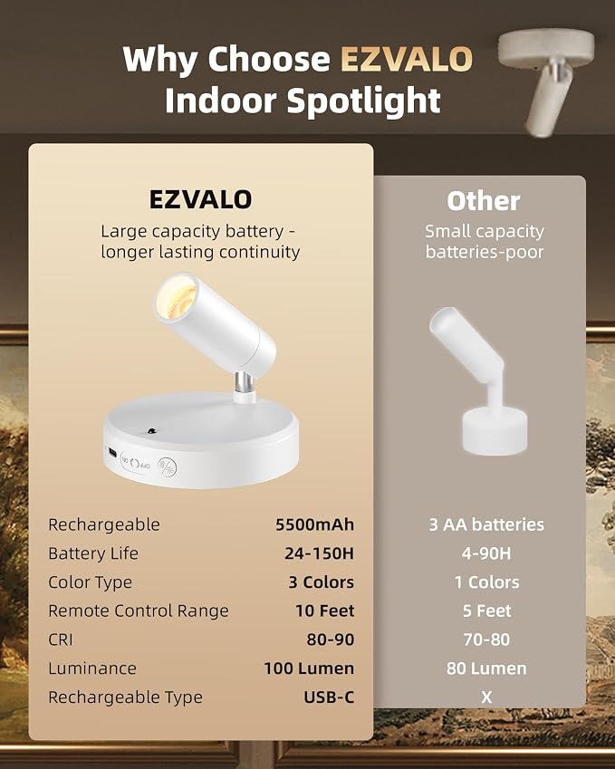 EZVALO Spot Lights Indoor, 5500mAh Rechargeable Plant Spotlights - Image 8