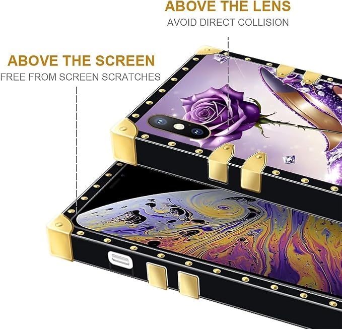 Compatible with iPhone XR Case, High Heeled Purple Diamond Rose Luxury Golden - Image 7