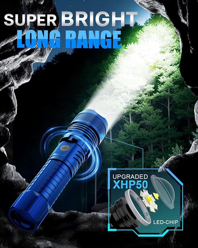 Victoper Blue LED Flashlights, High Powered High Lumens Super Bright Tactical - Image 2