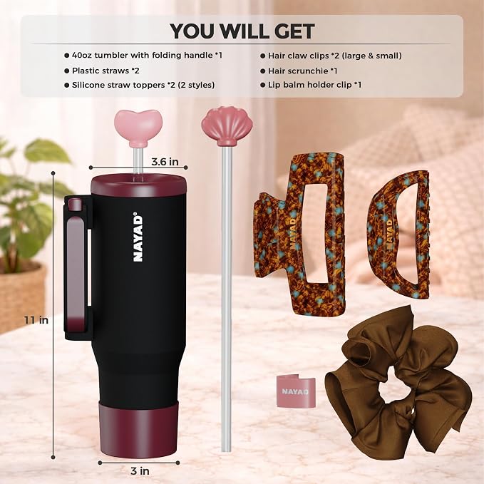 NAYAD 40oz Travel Tumbler with Handle and Straw|Cup Holder Friendly Insulated - Image 6