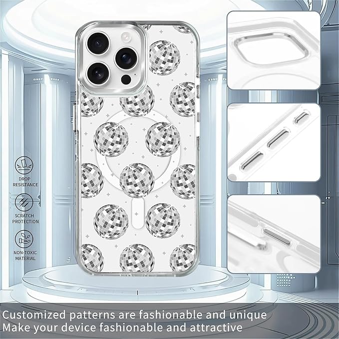 Case for iPhone 14 Pro, Disco Ball Grayish White Phone Case Design，for Women - Image 2