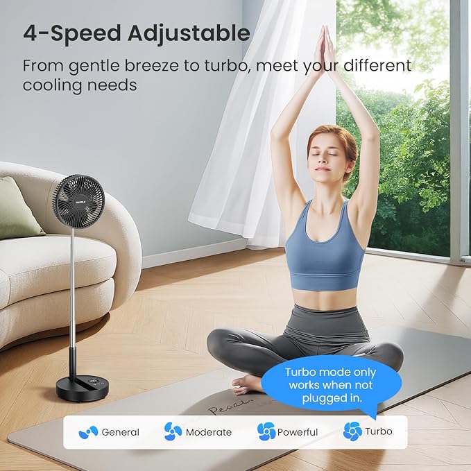 TriPole Portable Standing Fan, 8000mAh Rechargeable Oscillating Fan - Image 3