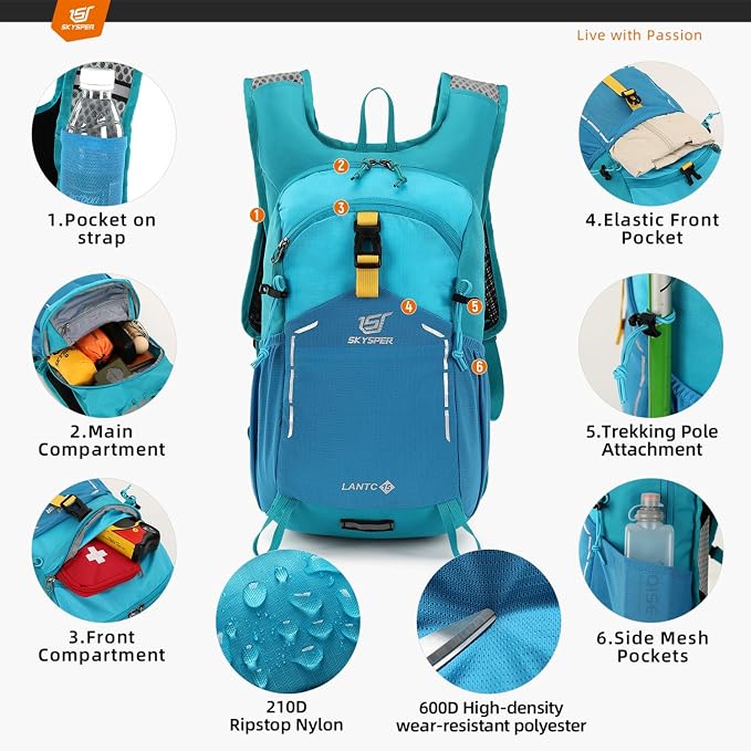 SKYSPER Small Hiking Backpack - 15L Travel Daypack Lightweight Bag Water - Image 3
