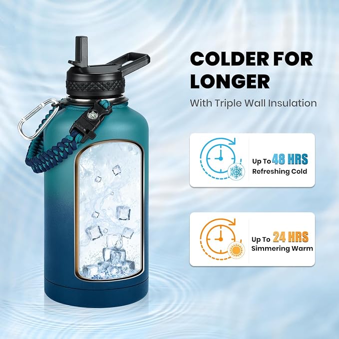 RAYMYLO Insulated Water Bottle 64 oz, Triple Wall Vacuum Stainless Steel - Image 2