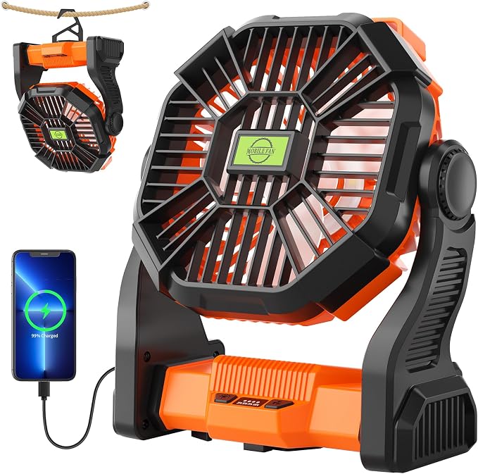 Portable Fan Rechargeable Battery Powered Fan, 270°Pivot Cordless Battery by TDLOL