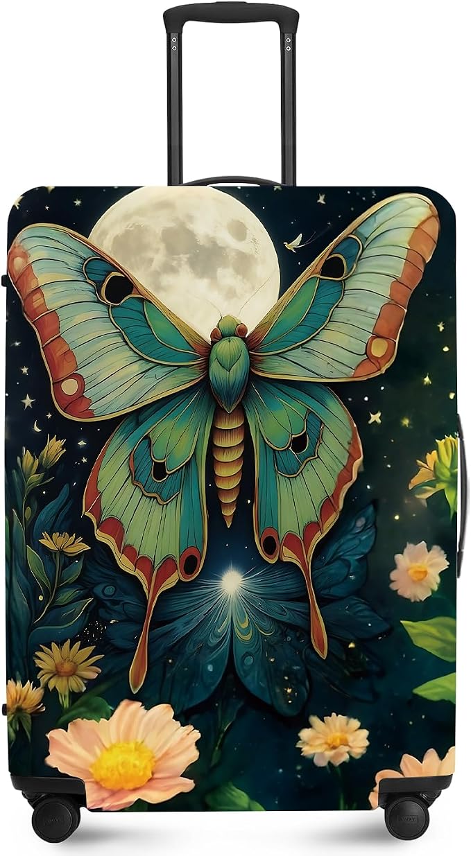 Moonlit Butterfly Flower MothTravel Luggage Cover -Stretchable Airplane by ANNAQUEEN