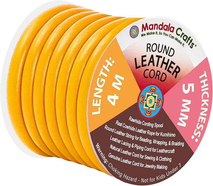 Mandala Crafts Round Genuine Mustard Yellow Leather Cord by MandalaCrafts